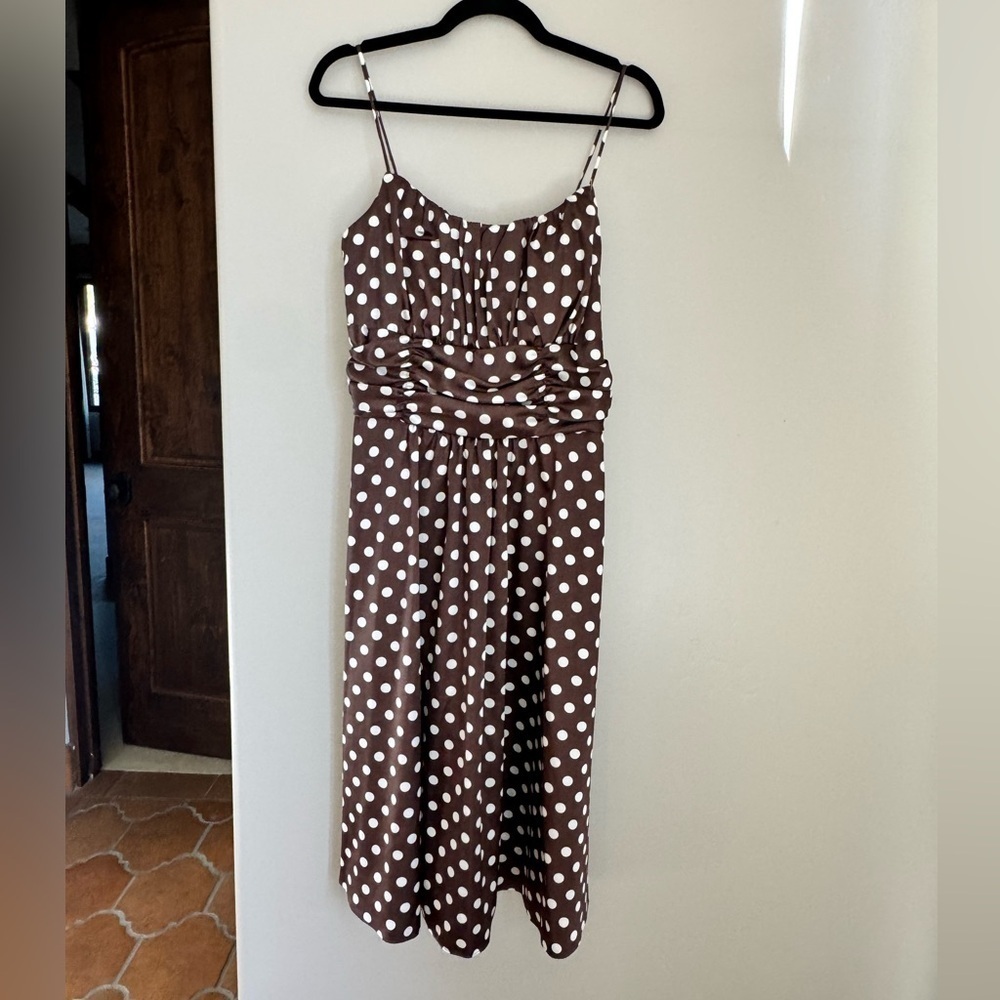 Vintage Style Brown Polka Dot Midi Dress 12 Retro Y2K Coquette Wedding Euro